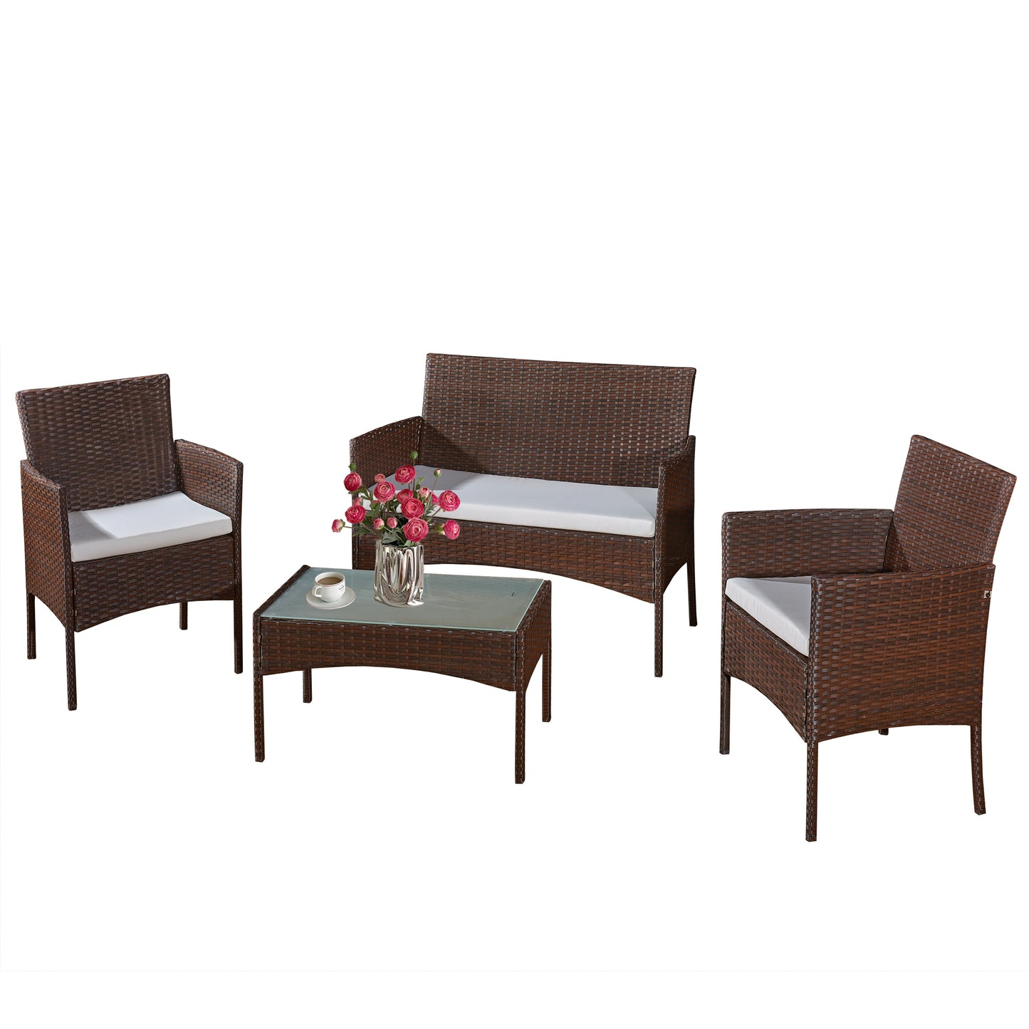 Garden Furniture Rattan Sofa Acorn Four-seater Lounge set-Mixed Brown