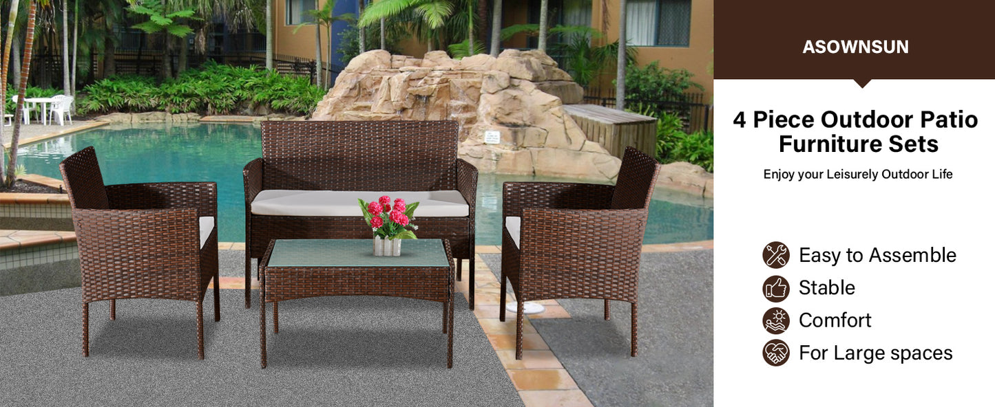 Garden Furniture Rattan Sofa Acorn Four-seater Lounge set-Mixed Brown