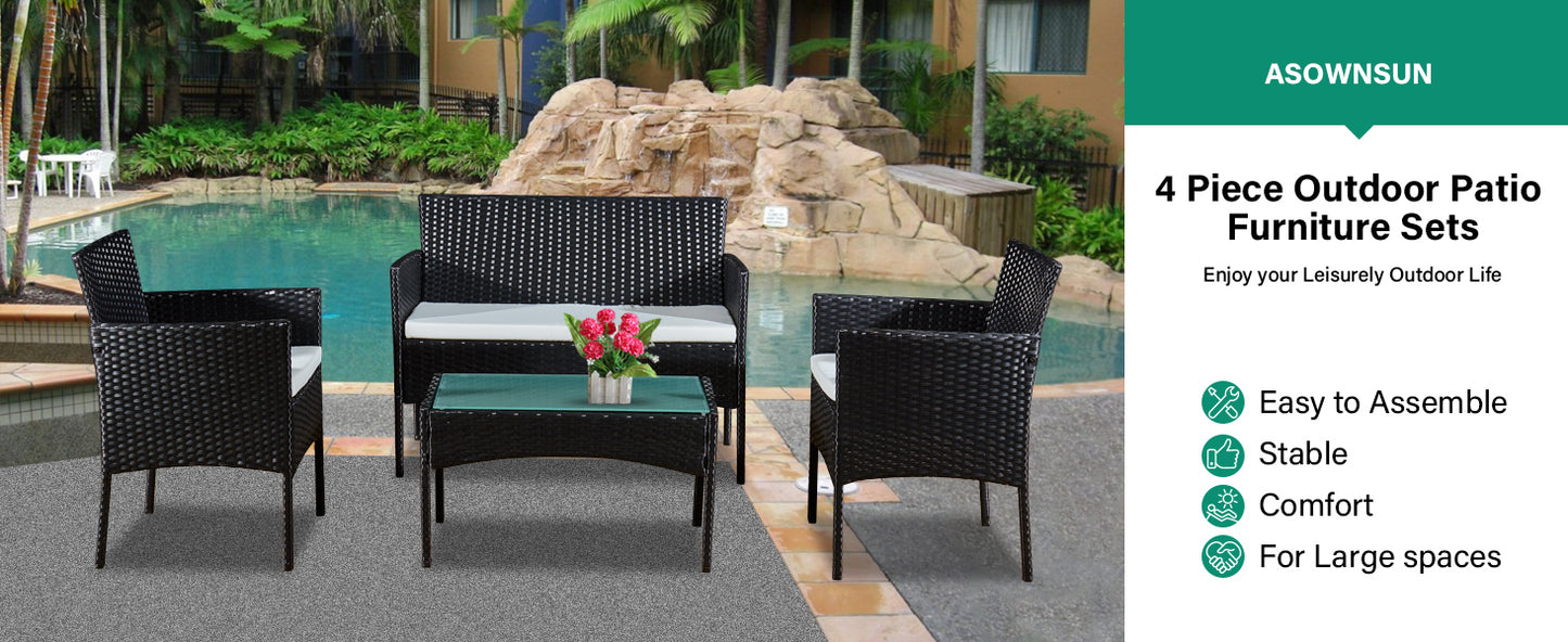 Garden Furniture Rattan Sofa Acorn Four-seater Lounge set-Black