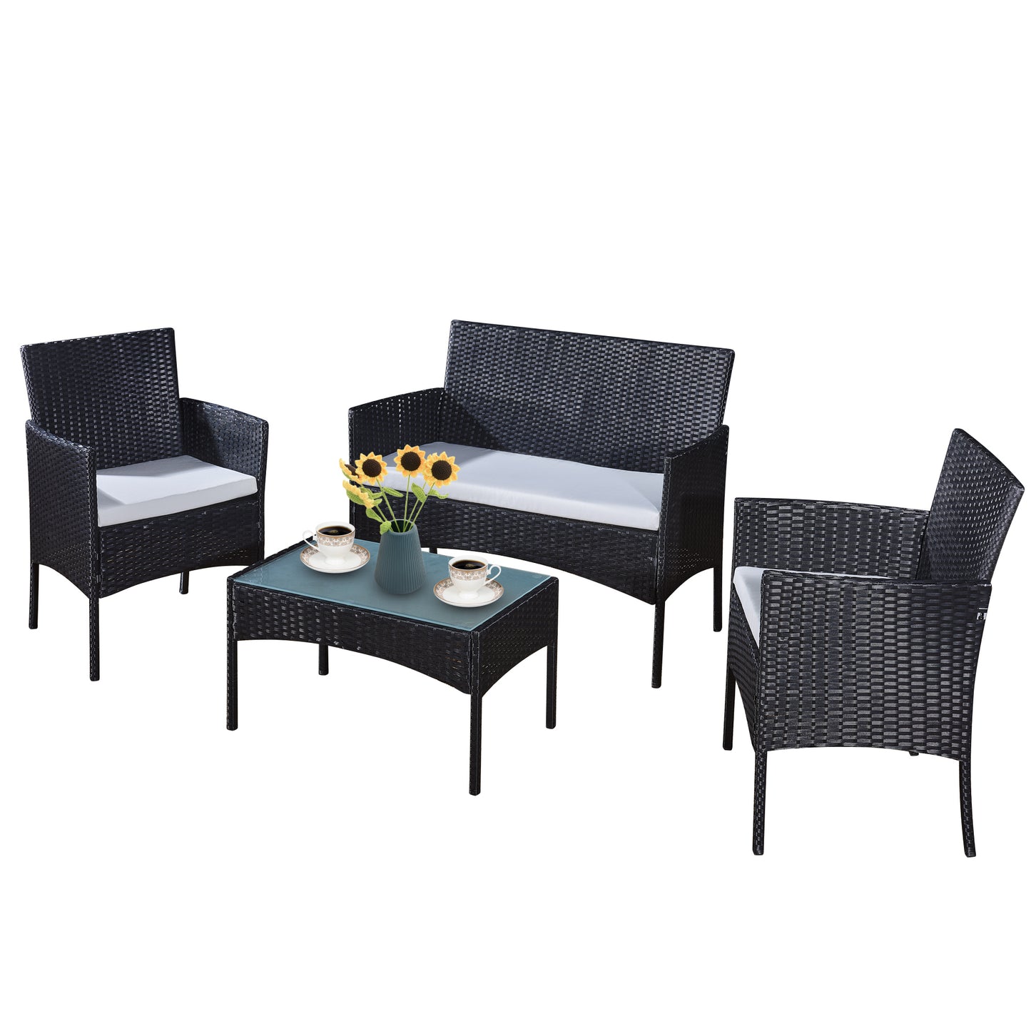 Garden Furniture Rattan Sofa Acorn Four-seater Lounge set-Black
