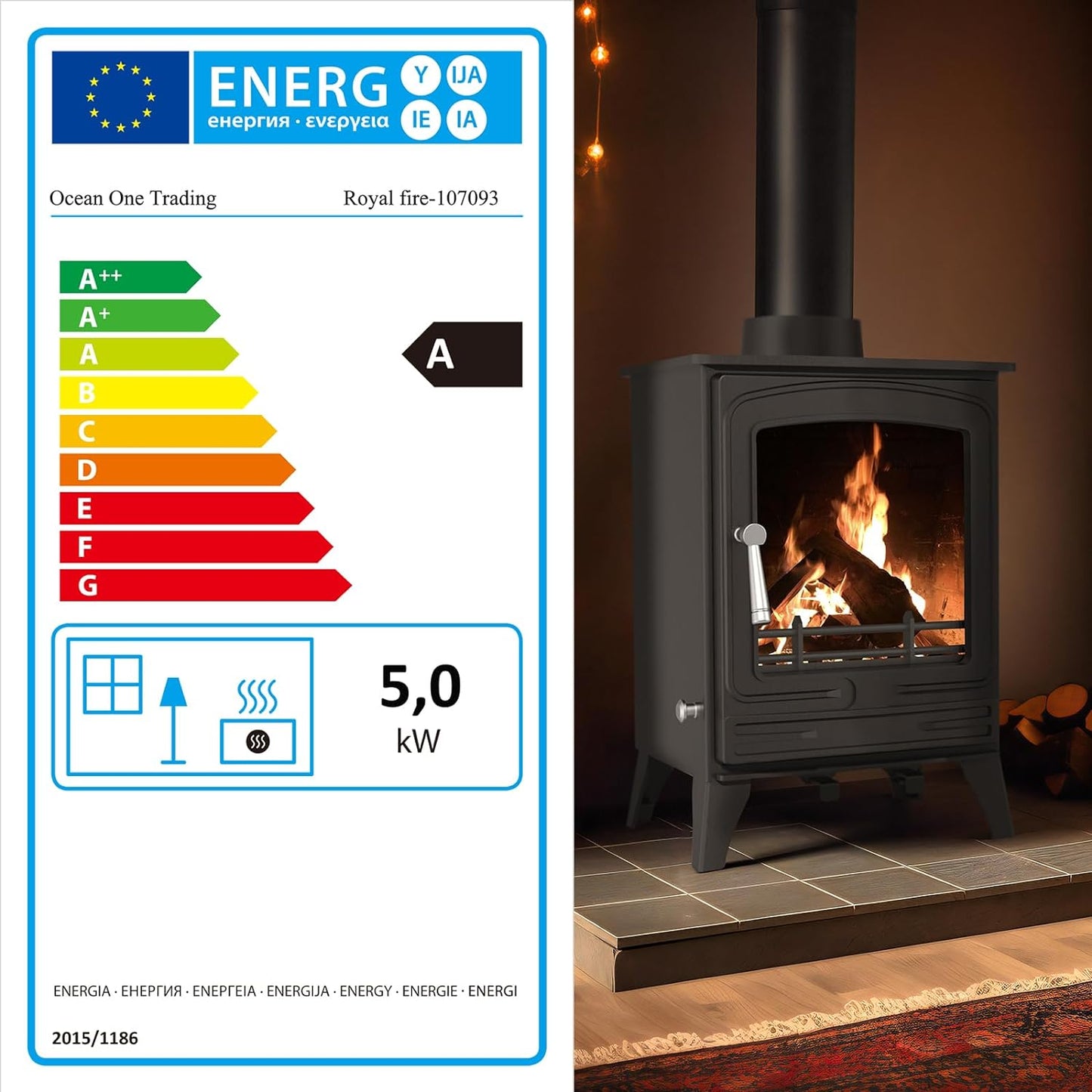 RoyalFire 5kW Indoor Steel Wood Charcoal Burning Stove