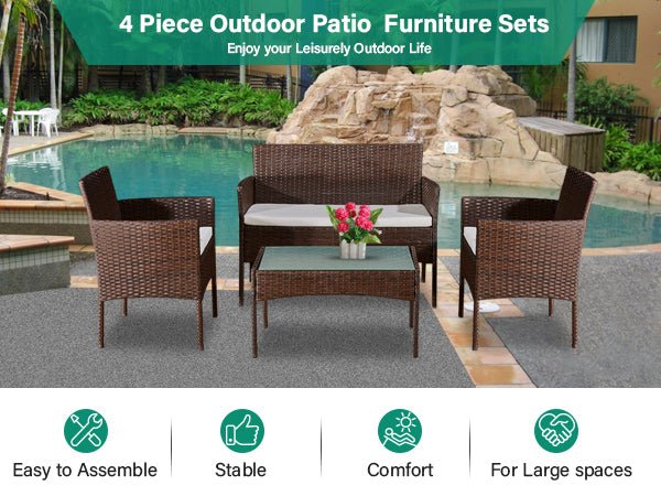 Garden Furniture Rattan Sofa Acorn Four-seater Lounge set-Mixed Brown
