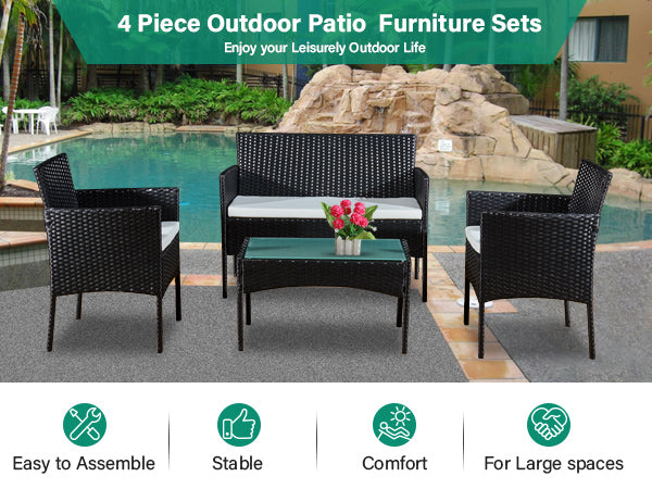 Garden Furniture Rattan Sofa Acorn Four-seater Lounge set-Black