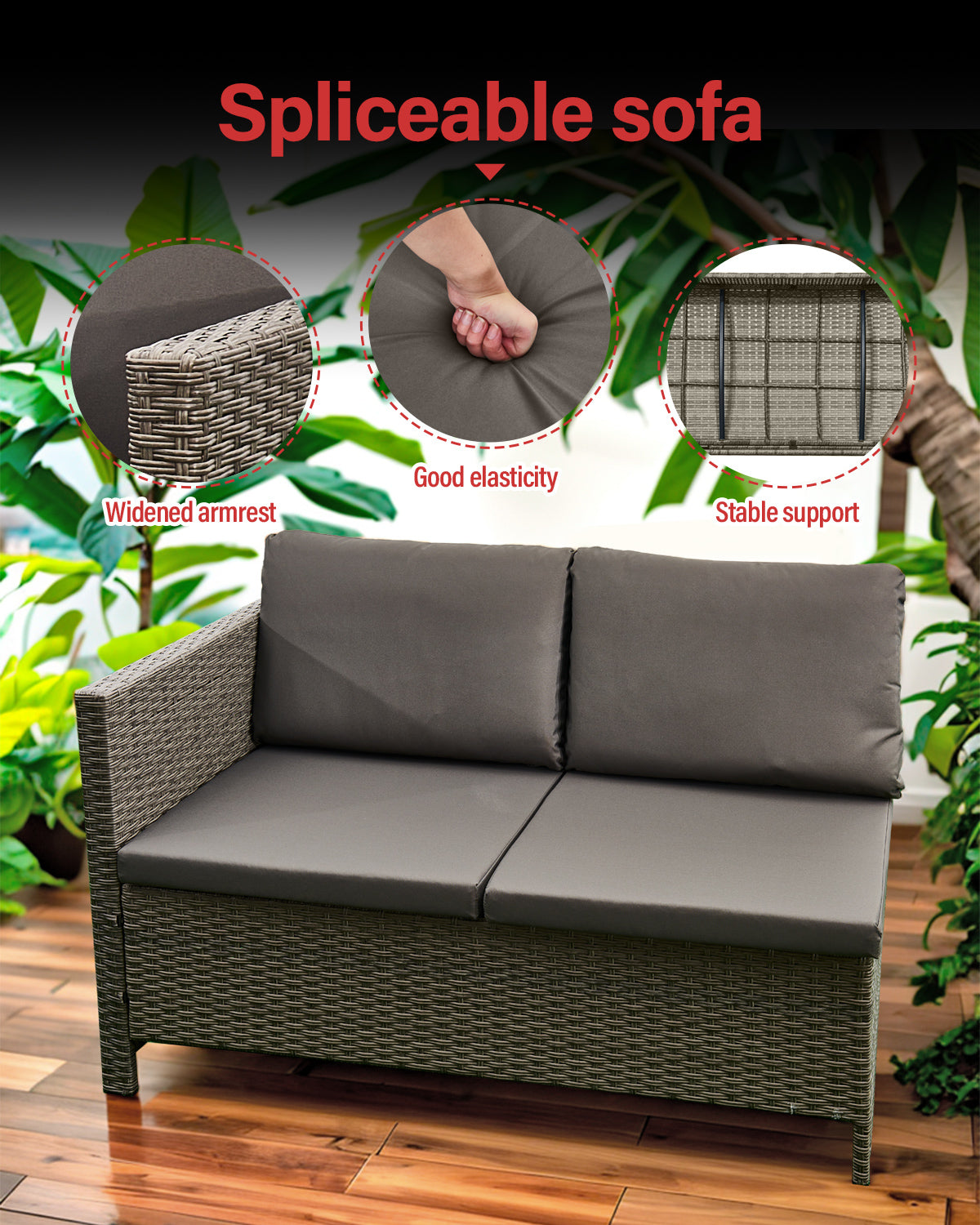 Acorn 7 Pieces Wicker Outdoor Sectional Sofa with High Table and Chairs-Grey