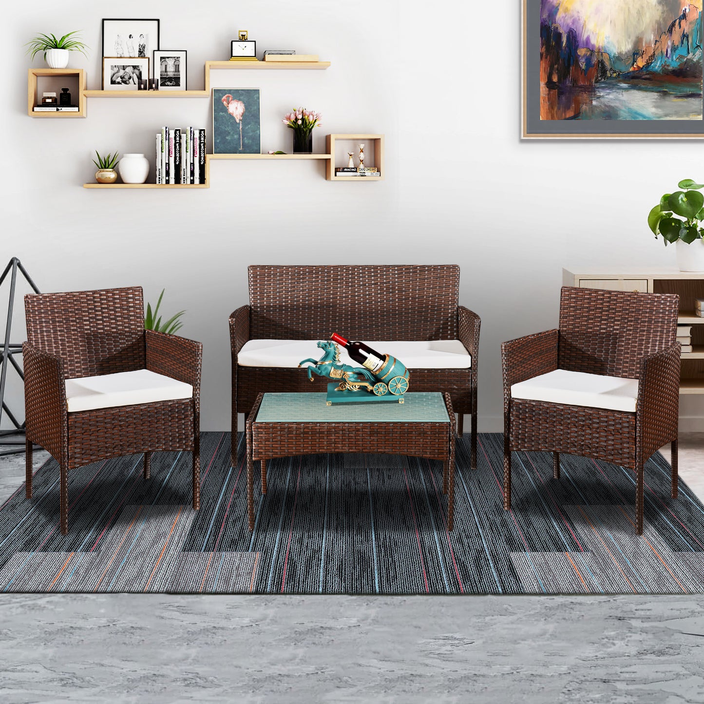 Garden Furniture Rattan Sofa Acorn Four-seater Lounge set-Mixed Brown