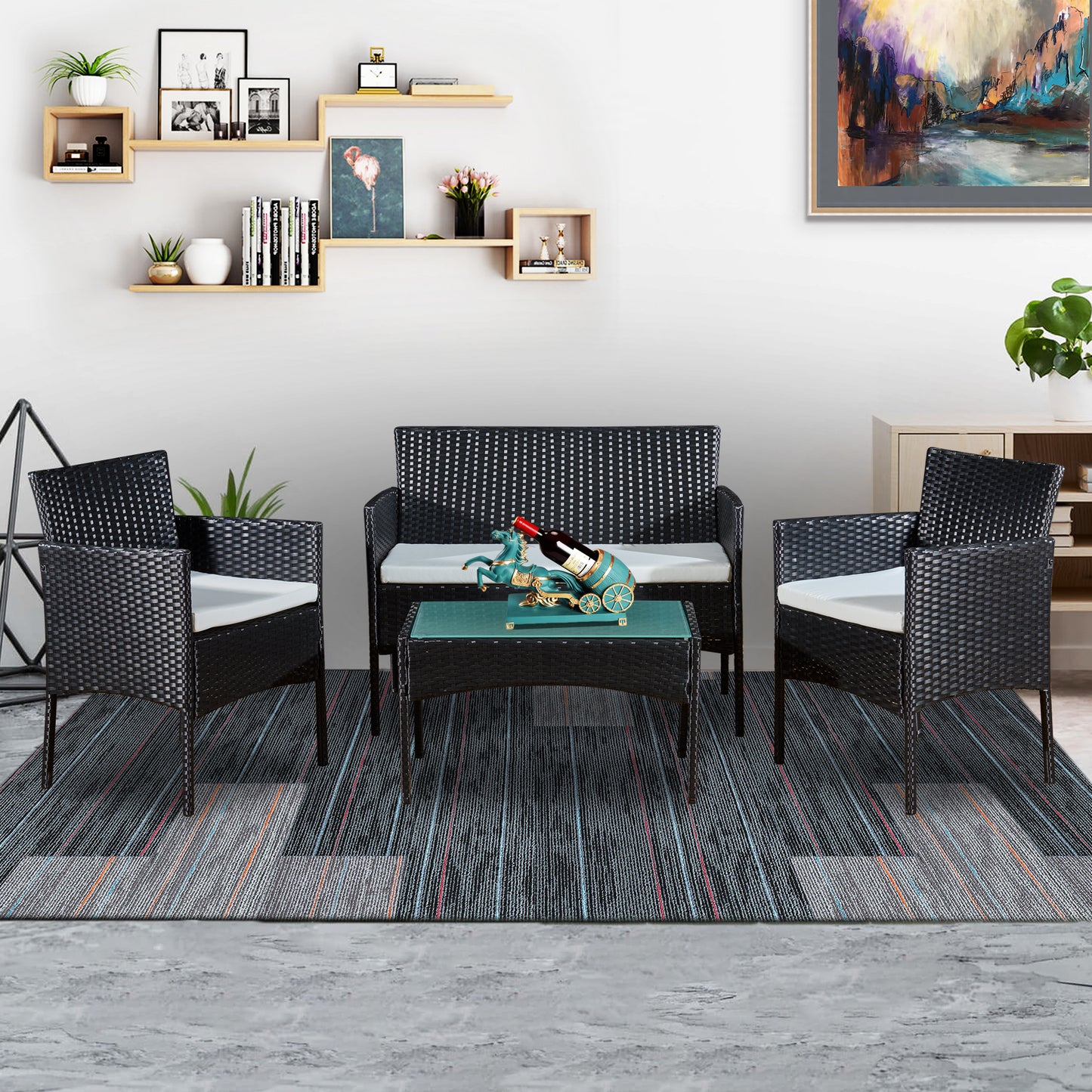Garden Furniture Rattan Sofa Acorn Four-seater Lounge set-Black