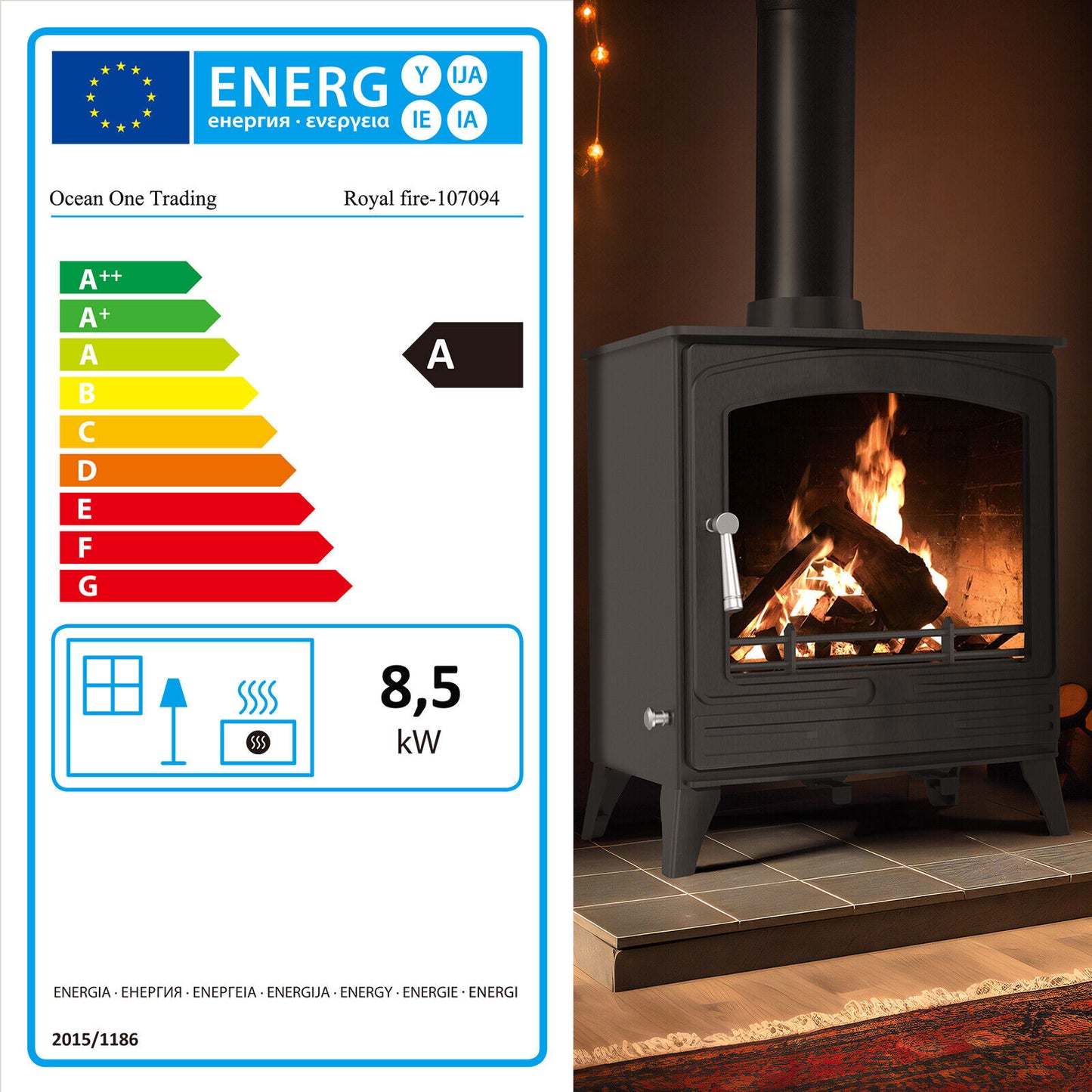 RoyalFire 8.5kW Indoor Steel Wood Charcoal Burning Stove