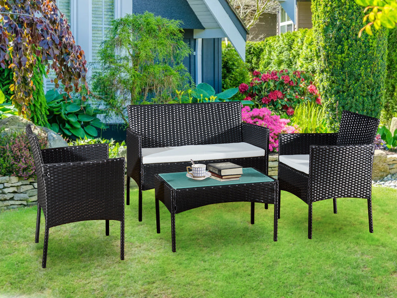 Garden Furniture Rattan Sofa Acorn Four-seater Lounge set-Black