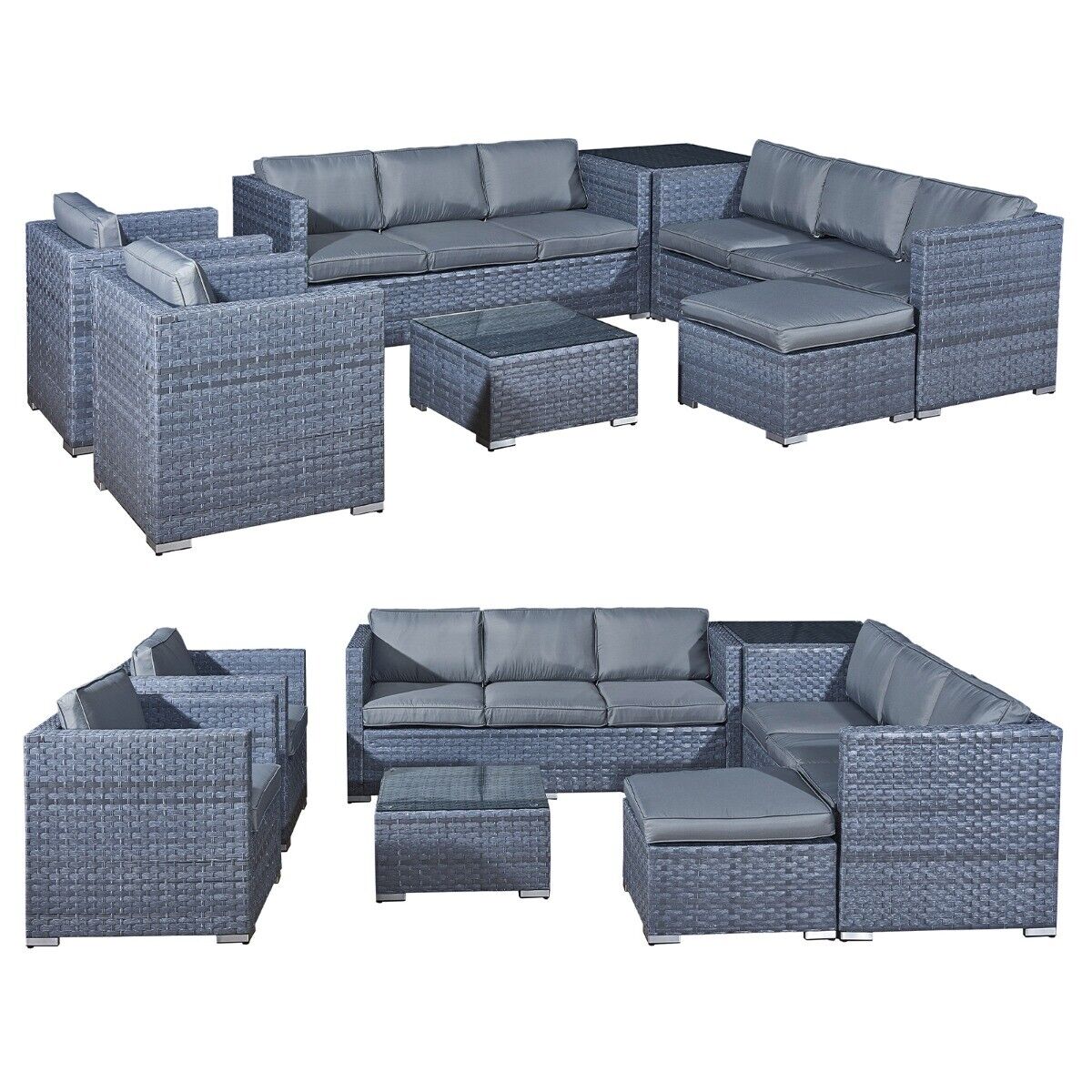 Malta Rattan 9 Seat U-Shape Set in Ocean Grey