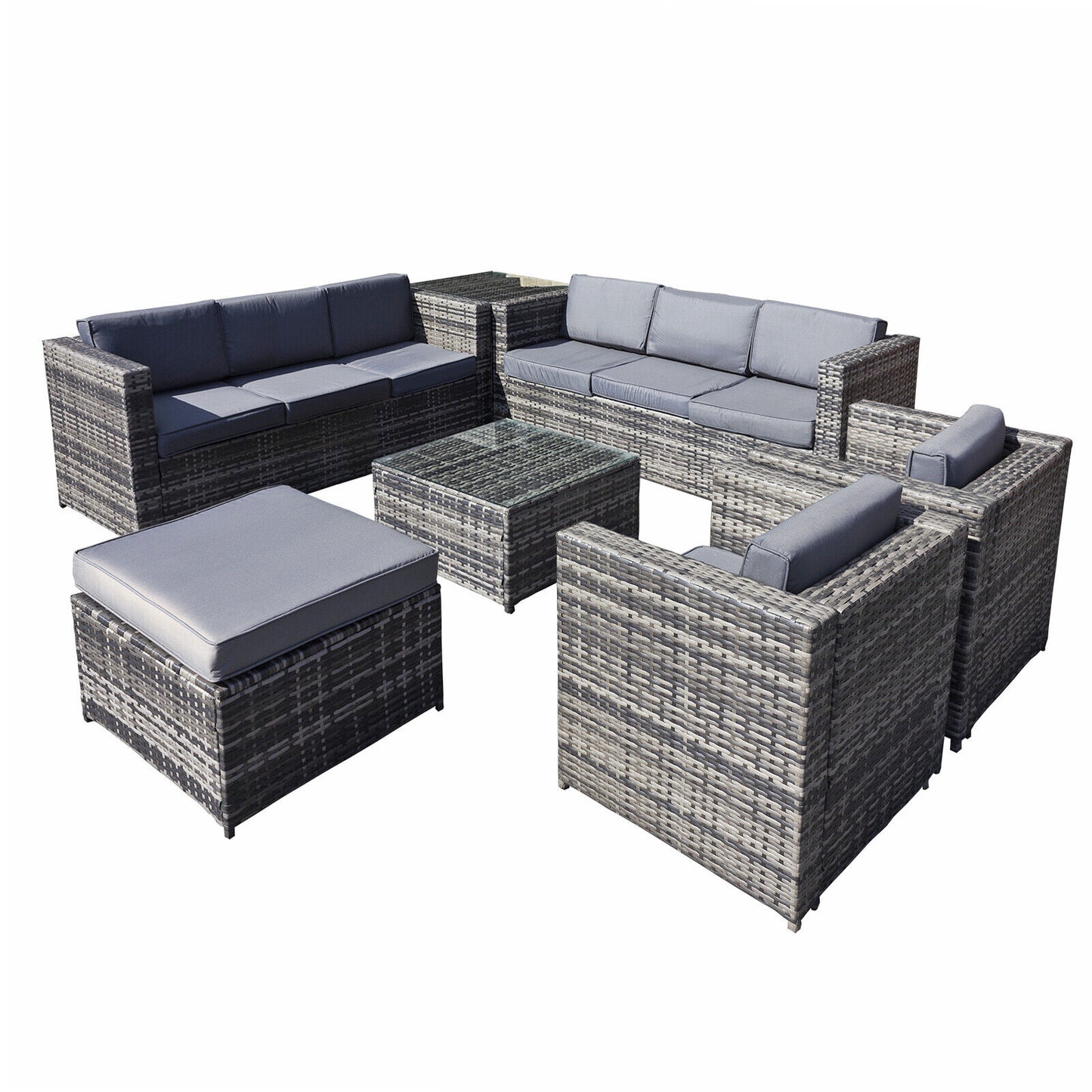 Malta Rattan Outdoor Garden Furniture Patio 9 Seat Rattan Sofa U-Shape Set Walnut Grey