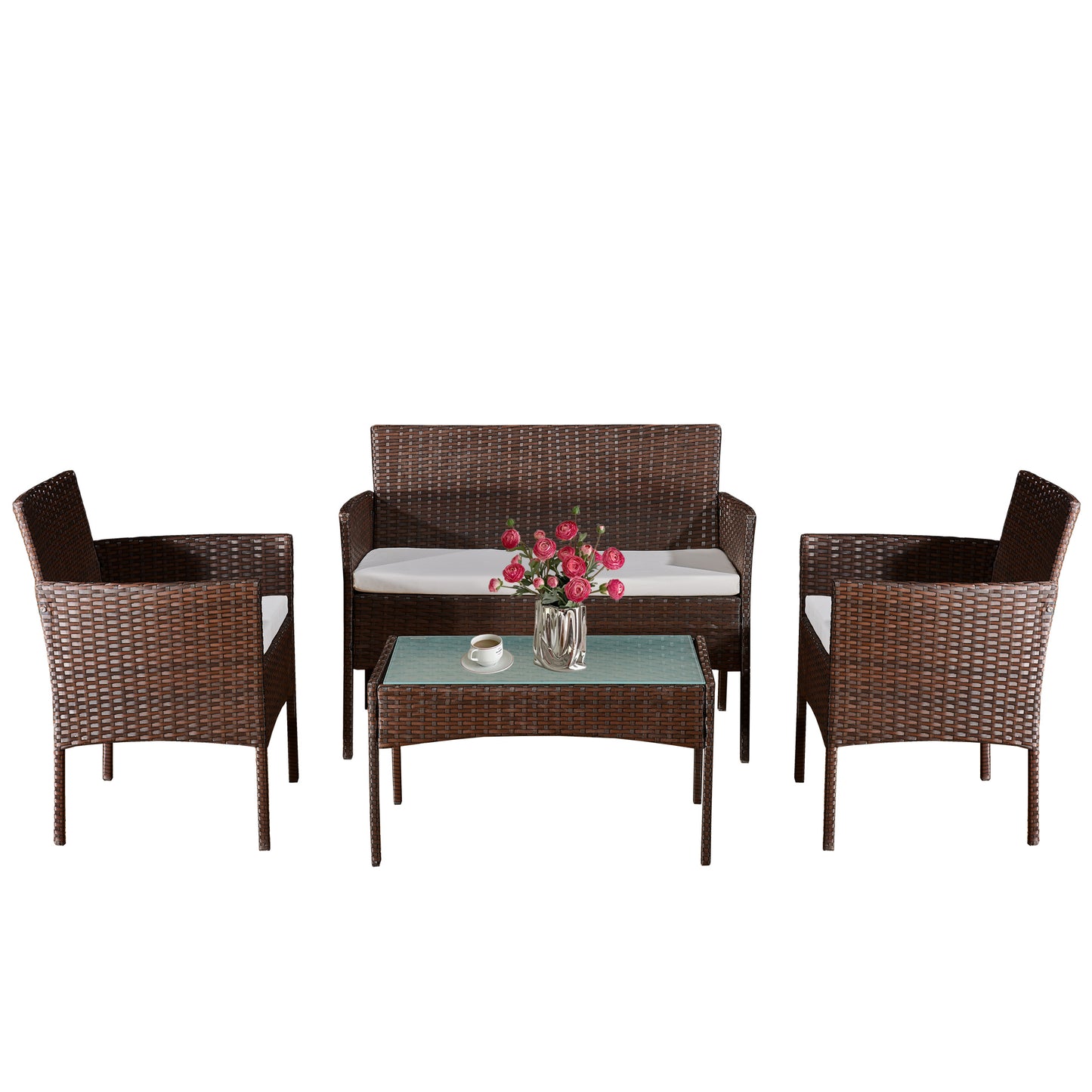 Garden Furniture Rattan Sofa Acorn Four-seater Lounge set-Mixed Brown