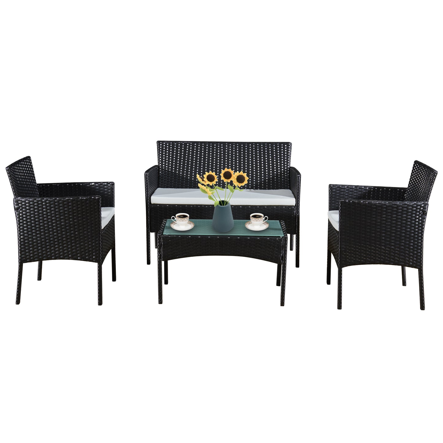Garden Furniture Rattan Sofa Acorn Four-seater Lounge set-Black