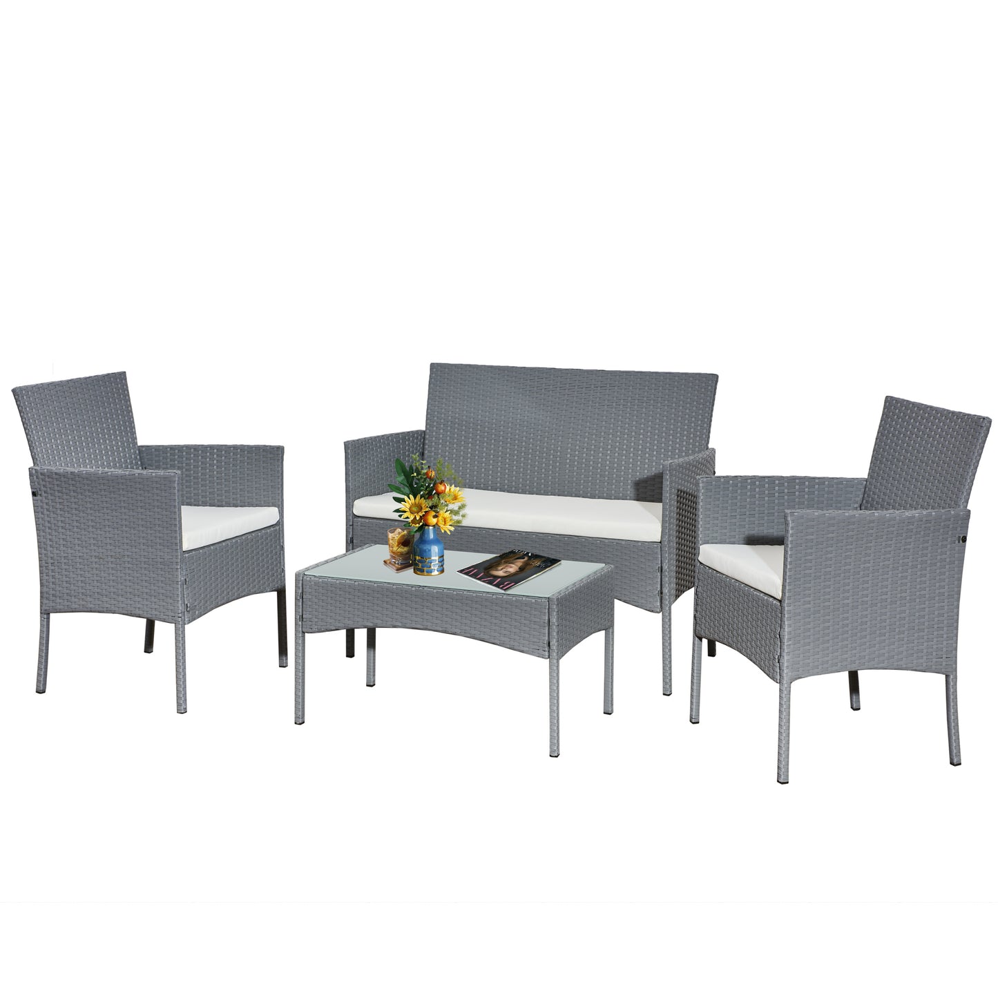 Garden Furniture Rattan Sofa Acorn Four-seater Lounge set-Grey