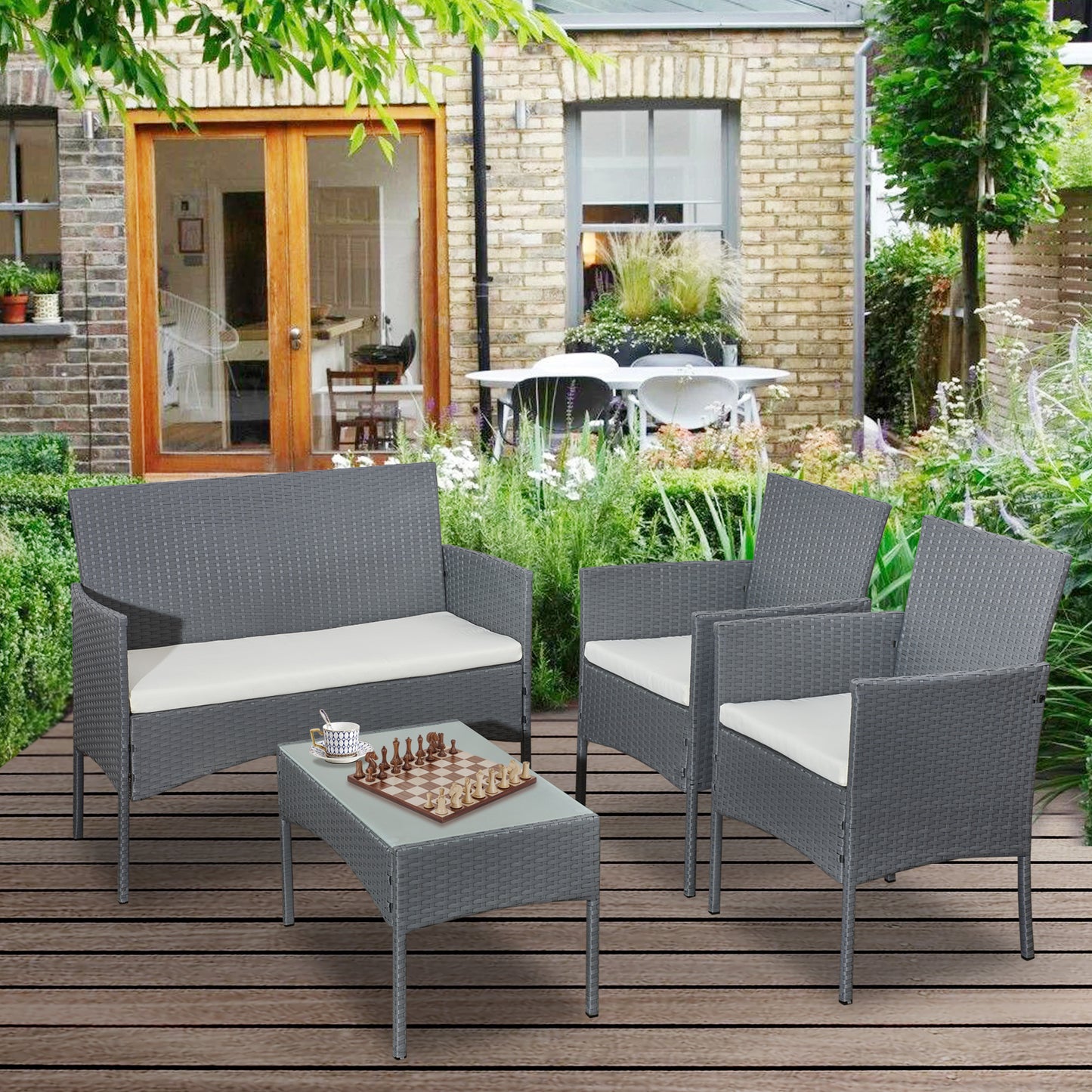 Garden Furniture Rattan Sofa Acorn Four-seater Lounge set-Grey