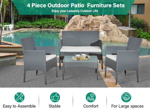 Garden Furniture Rattan Sofa Acorn Four-seater Lounge set-Grey