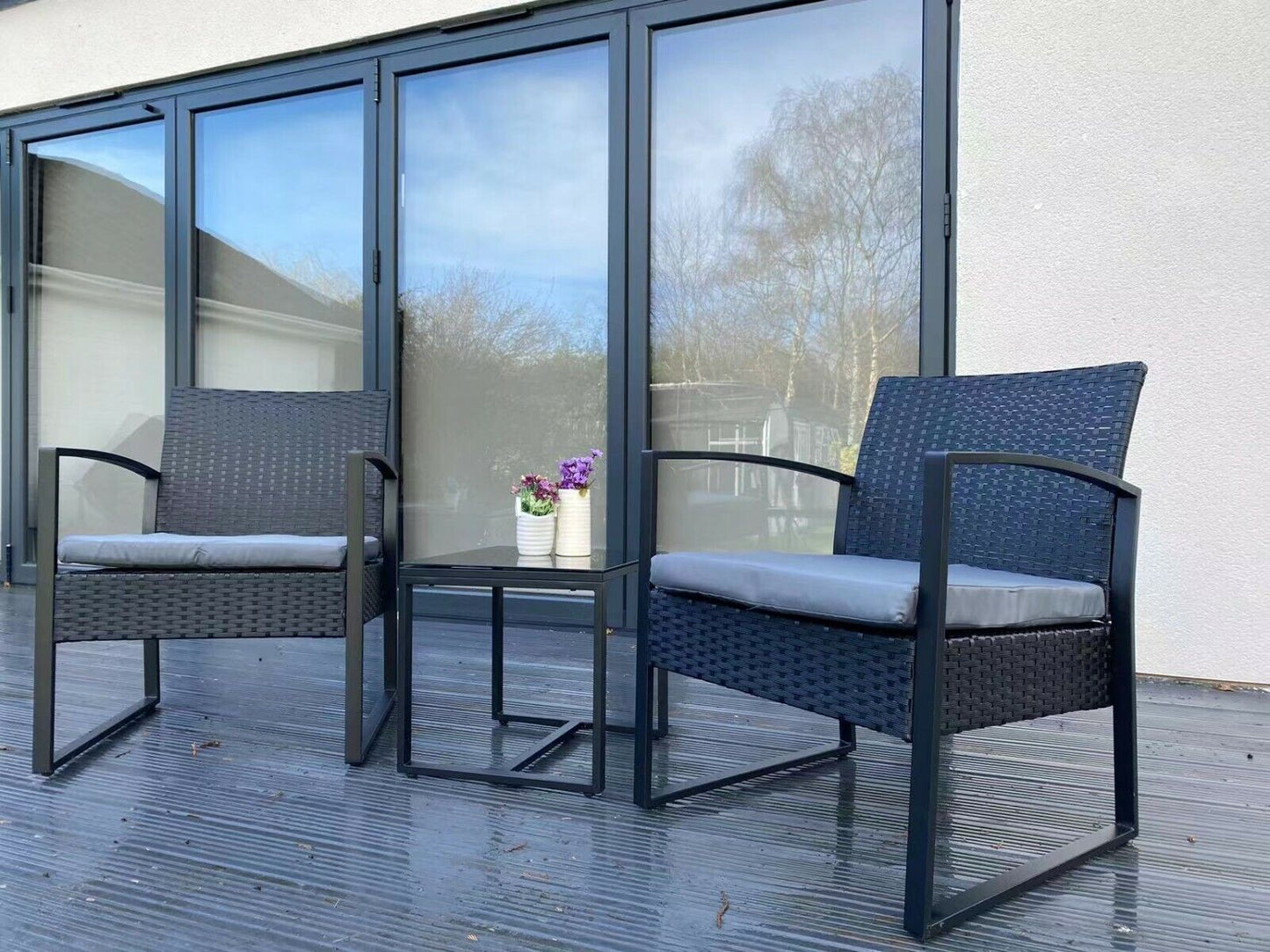 Cumberland KD Rattan 2 Seat Tea for Two Set in Black