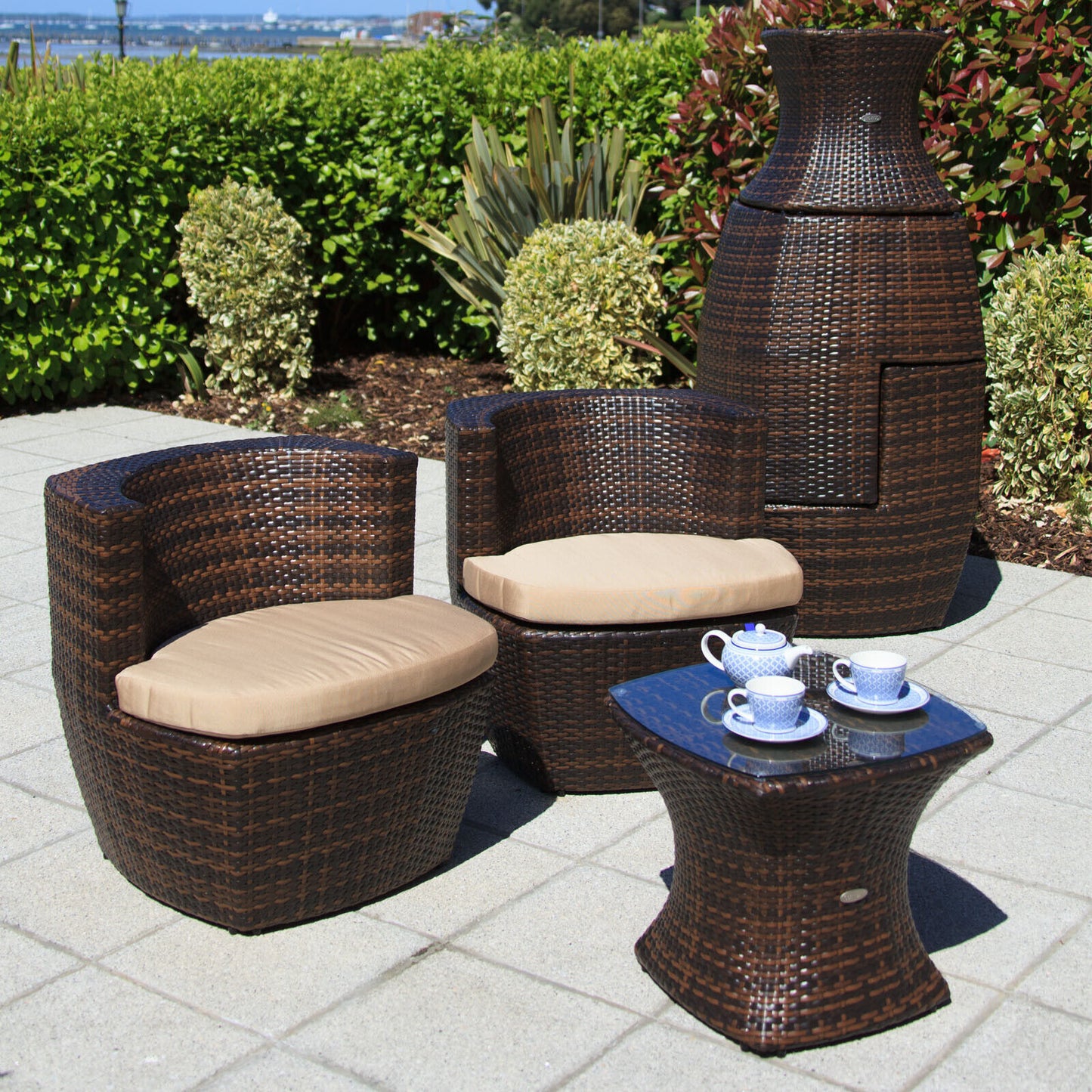 Provence Outdoor Conservatory Rattan 2 Seat Round Tea For Two Set