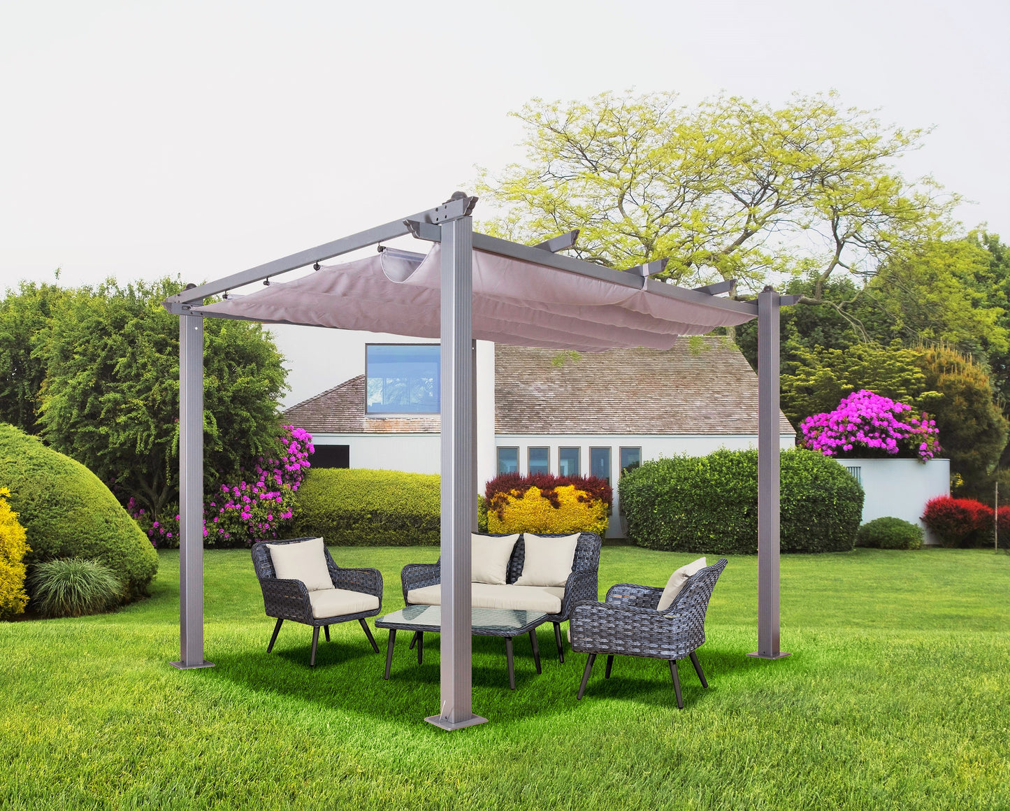 Acorn Aluminium 3m Square Pergola Gazebo in Grey and White