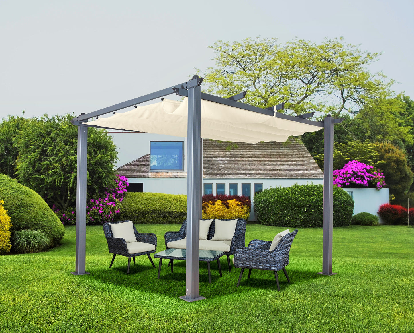 Acorn Aluminium 3m Square Pergola Gazebo in Grey and White