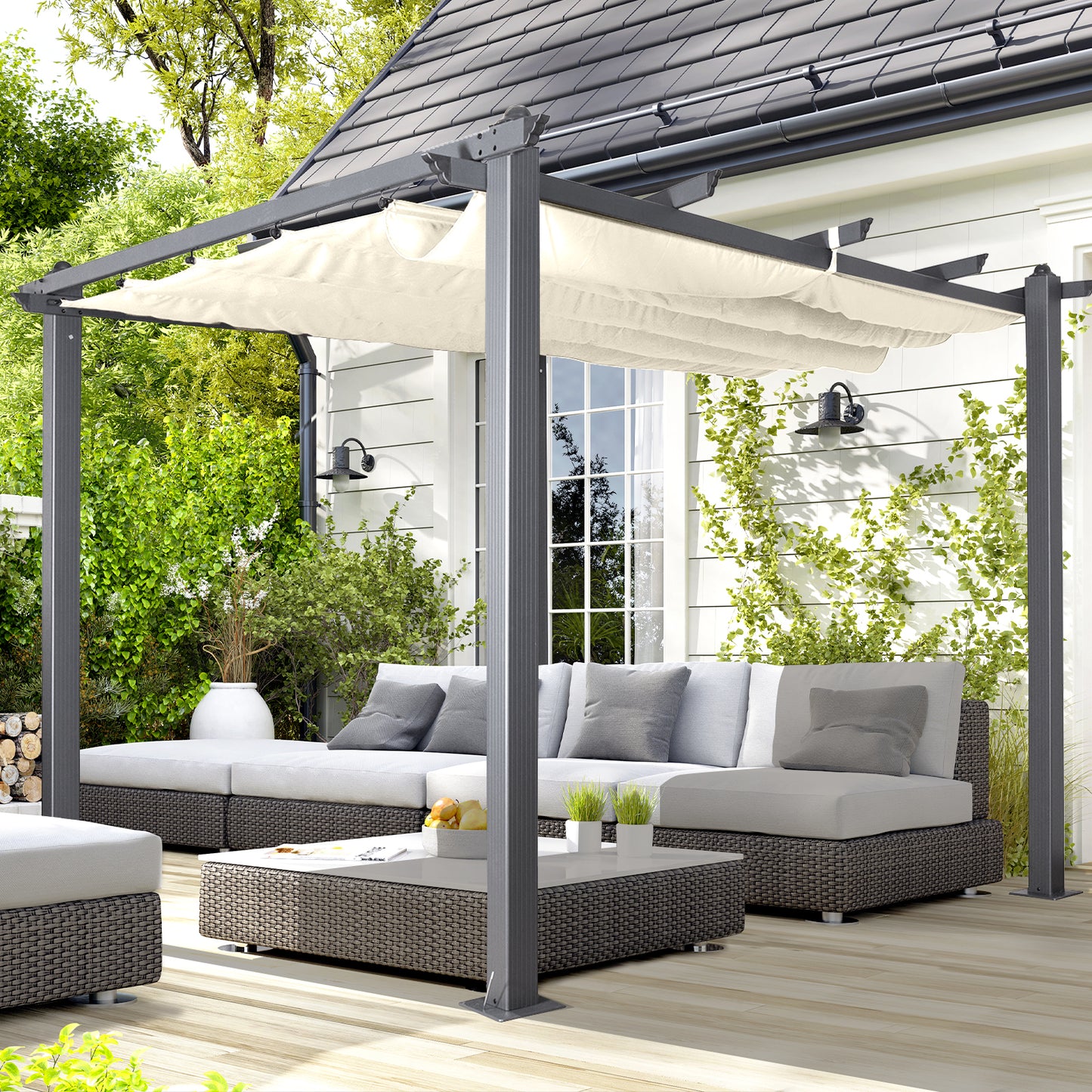 Acorn Aluminium 3m Square Pergola Gazebo in Grey and White