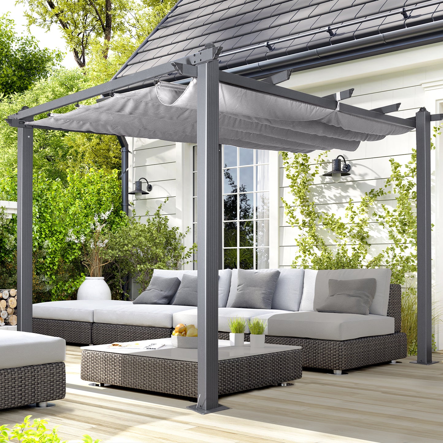 Acorn Aluminium 3m Square Pergola Gazebo in Grey and White