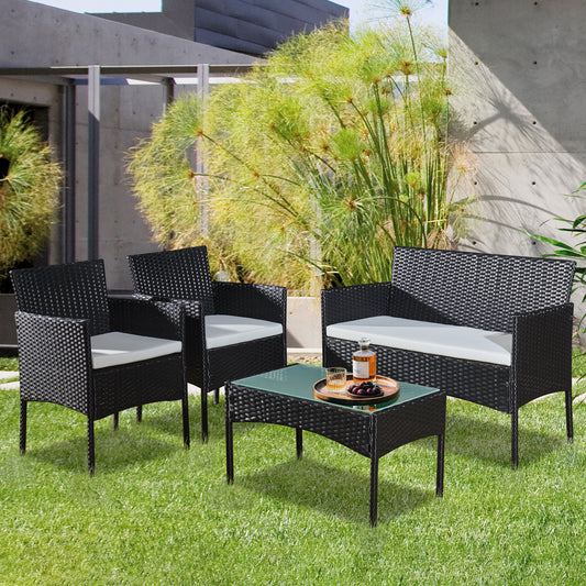 Garden Furniture Rattan Sofa Acorn Four-seater Lounge set-Black