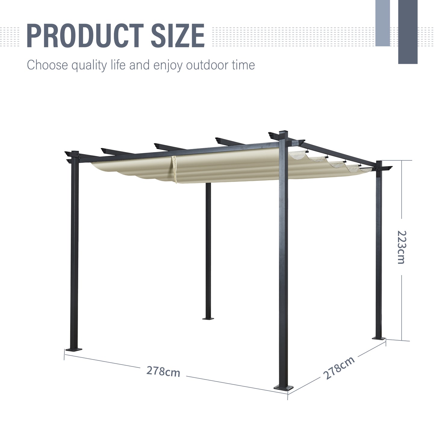 3x3m Metal Pergola with Retractable Roof, Gazebo with Sun Shade Canopy for Garden Patio Outdoor
