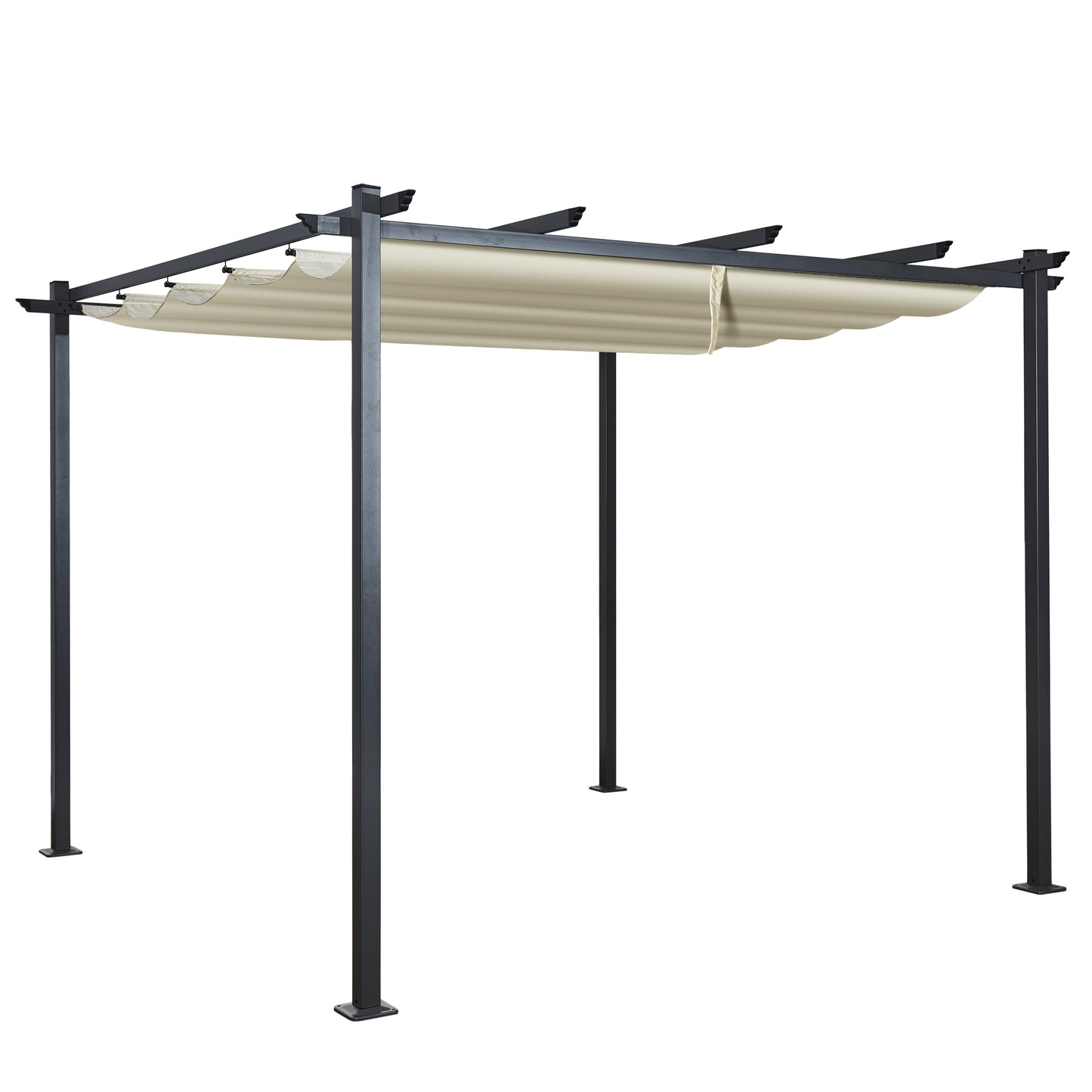 3x3m Metal Pergola with Retractable Roof, Gazebo with Sun Shade Canopy for Garden Patio Outdoor