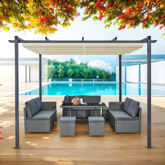 3x3m Metal Pergola with Retractable Roof, Gazebo with Sun Shade Canopy for Garden Patio Outdoor