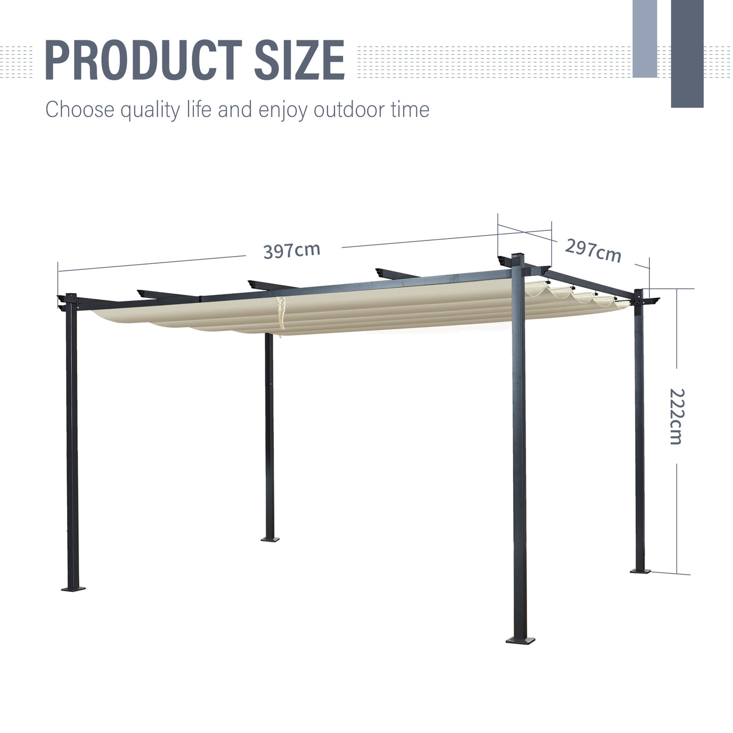 3x4m Metal Pergola with Retractable Roof, Gazebo with Sun Shade Canopy for Garden Patio Outdoor