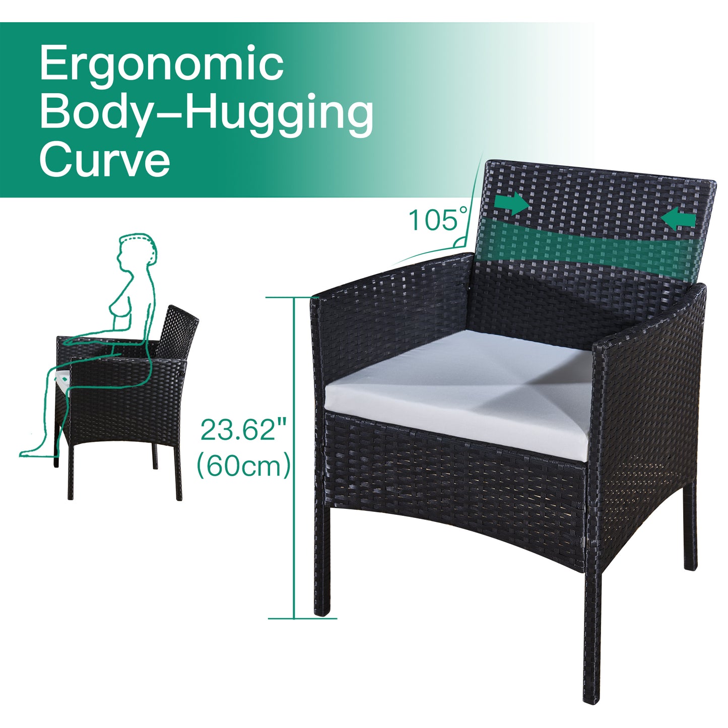 Garden Furniture Rattan Sofa Acorn Four-seater Lounge set-Black
