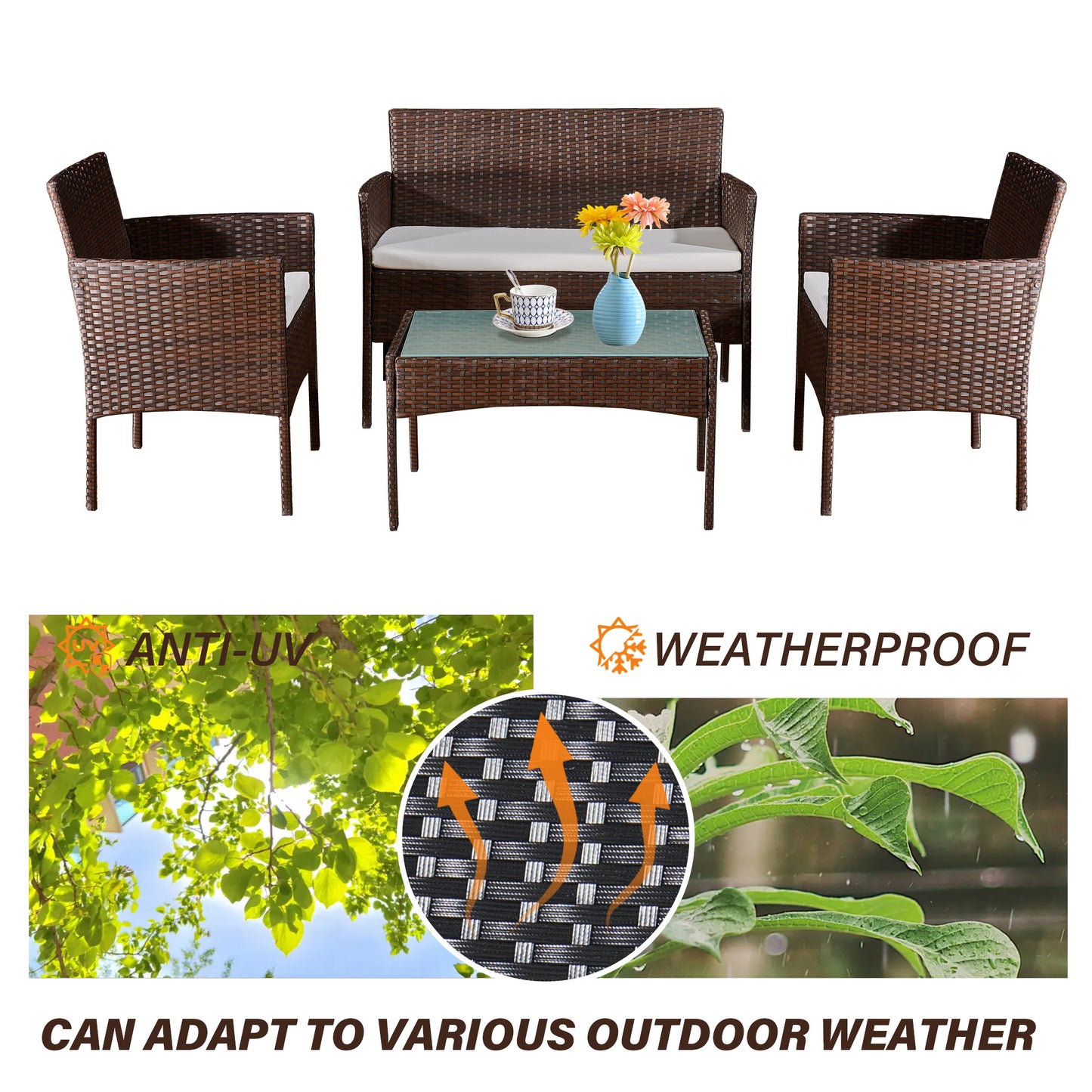 Garden Furniture Rattan Sofa Acorn Four-seater Lounge set-Mixed Brown