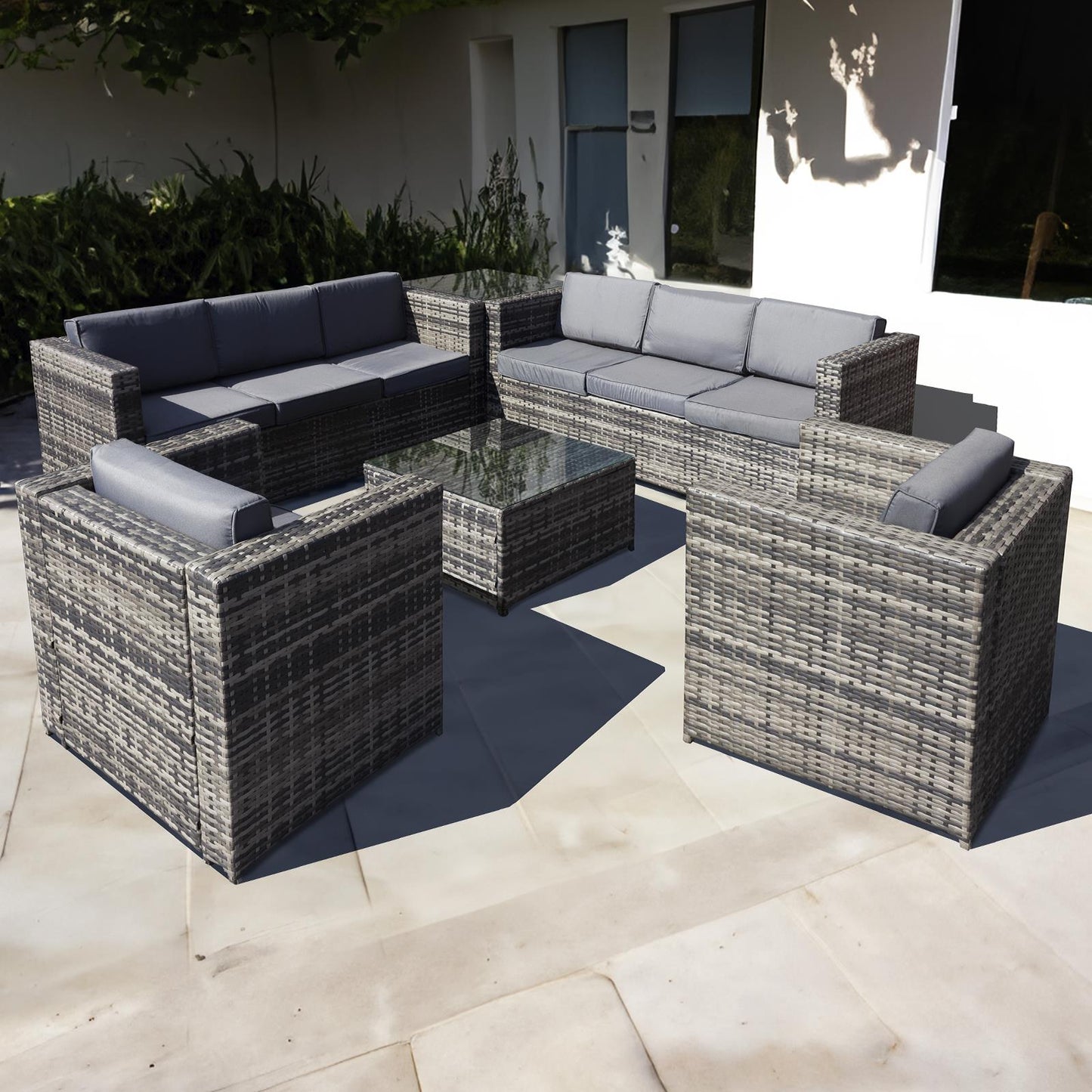 Malta Rattan 8 Seat Corner Garden Patio Outdoor Set in Walnut Grey