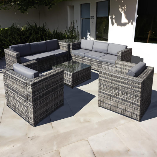 Malta Rattan 8 Seat Corner Garden Patio Outdoor Set in Walnut Grey