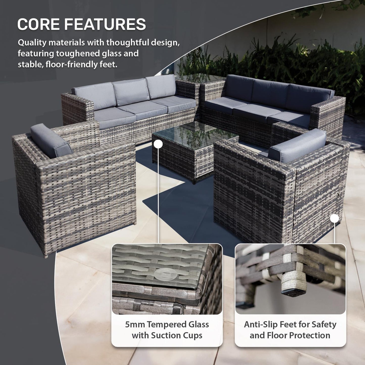 Malta Rattan 8 Seat Corner Garden Patio Outdoor Set in Walnut Grey