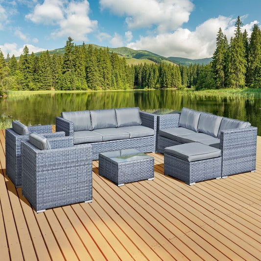 Malta Rattan 9 Seat U-Shape Set in Ocean Grey