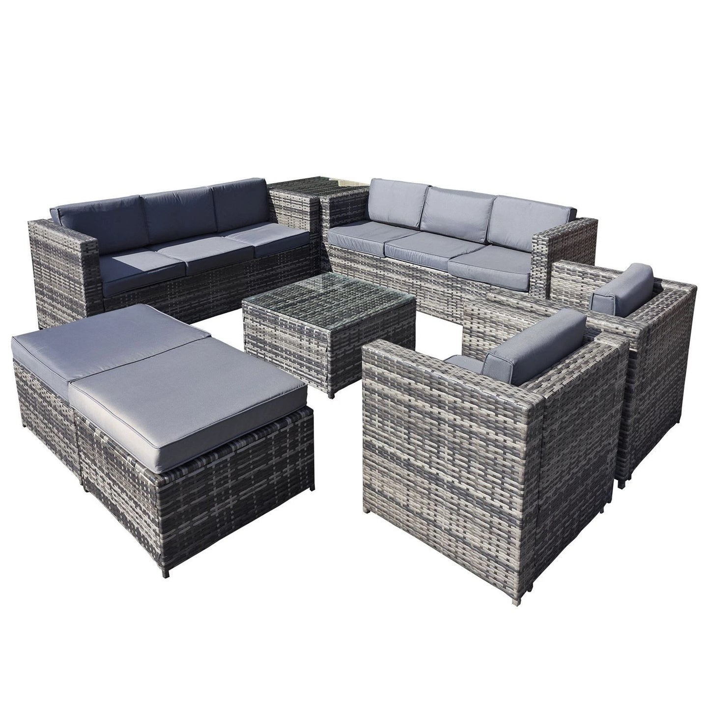 Malta Rattan 10 Seat Garden Patio Set in Grey Walnut with 2 Footstools