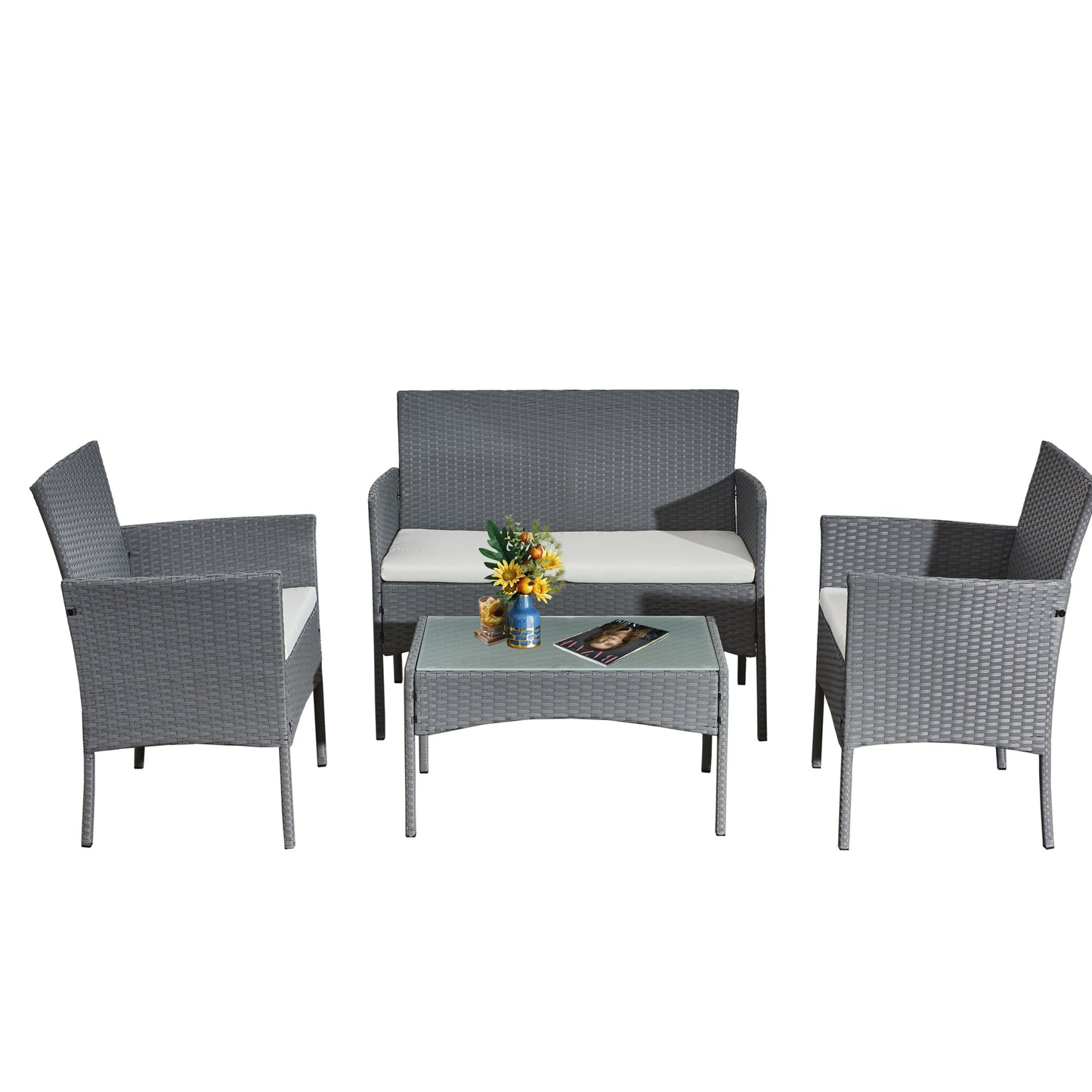 Garden Furniture Rattan Sofa Acorn Four-seater Lounge set-Grey